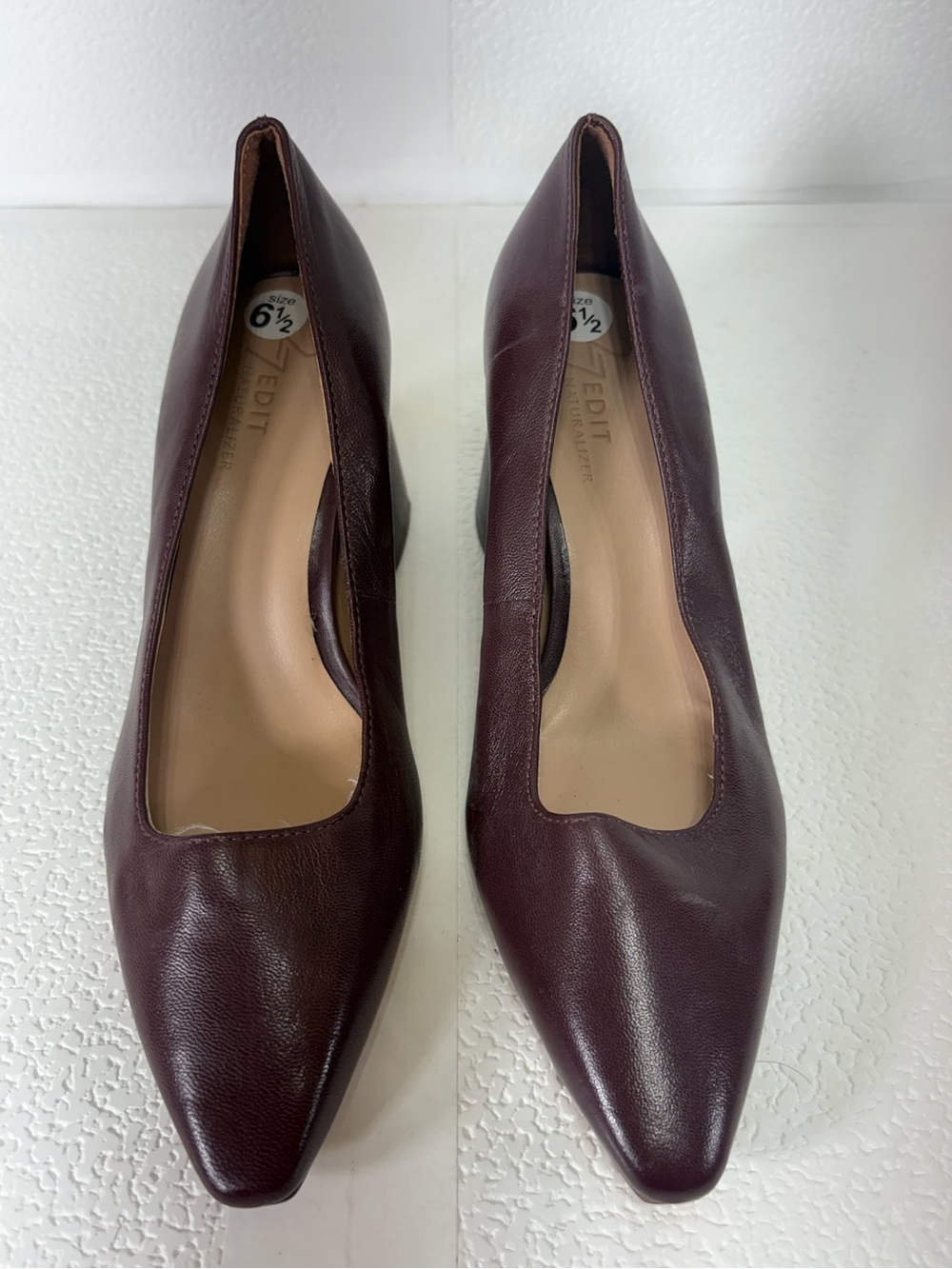 27 EDIT Wine-Burgundy Pointed Leather Pumps S-166